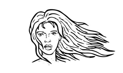 cartoon illustration of a girls hair flowing in the wind