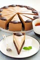 Chocolate banana cheesecake. Selective focus.