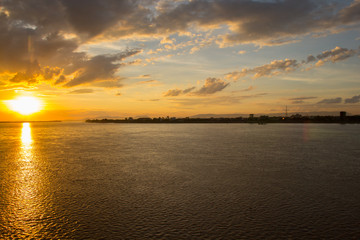 Mekong River in Pakse, South of Laos against sunset