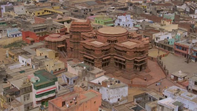 Vrindavan, city of 5000 temples. India, 4k aerial 