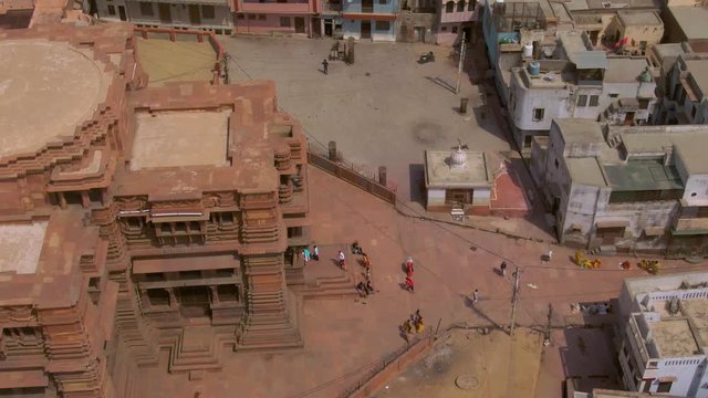 Vrindavan, city of 5000 temples. India, 4k aerial 