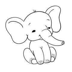 Cute baby elefant sitting. Funny black and white elefant for design