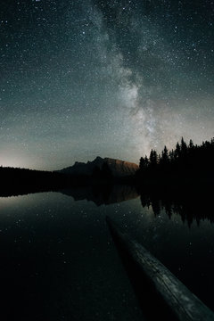 Milky way above mountain lake.