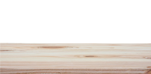Empty wood table top isolated on white background with clipping path and copy space for display or montage your products