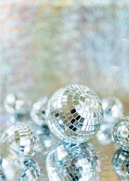 Glittery silver disco balls still life
