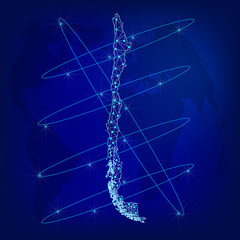 Global logistics network concept. Communications network map Chile on the world background. Map of Chile with nodes in polygonal style. Vector illustration EPS10. 