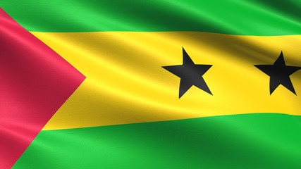 Sao Tome And Principe flag, with waving fabric texture