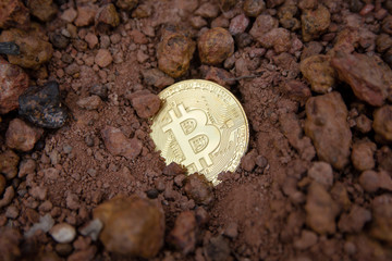 Cryptocurrency, Bitcoin on ground
