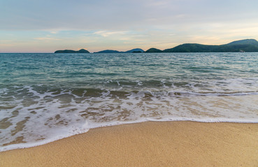 Beach sunset or sunrise with colorful of cloud sky in evening light