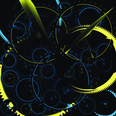 Abstract Dark Time of Business with Clockwork. Technical Background. 3D Illustration