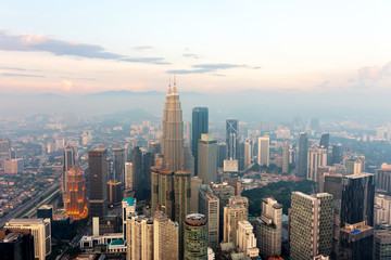Aerial view to Kuala Lumpur at sunset