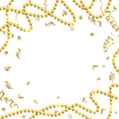 Decorative frame with shiny realistic gold beads, jewelry, vector illustration background