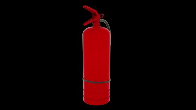 Fire extinguisher rotates on black background. Alpha channel included