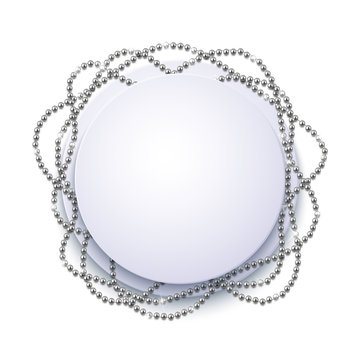 Decorative frame with shiny realistic silver beads, jewelry, vector illustration background