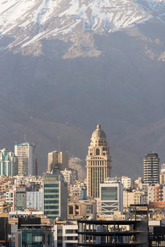 City at mountain with snow