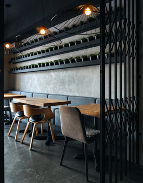 Creative interior of restaurant in minimalist style
