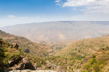 Entoto chain mountains and Jemma Valley in Oromo Region of Ethiopia