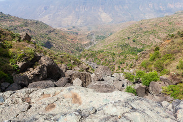 Fototapeta na wymiar Entoto chain mountains and Jemma Valley in Oromo Region of Ethiopia