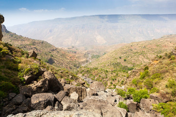 Fototapeta na wymiar Entoto chain mountains and Jemma Valley in Oromo Region of Ethiopia