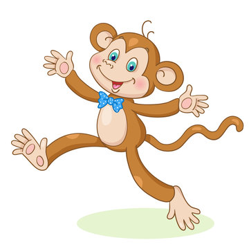 Merry monkey runs. In cartoon style. Isolated on white background.