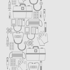 Fototapeta premium First aid kit equipment seamless pattern.