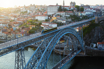 View of Dom Luis I bridge in Porto's historical centre - Portugal.