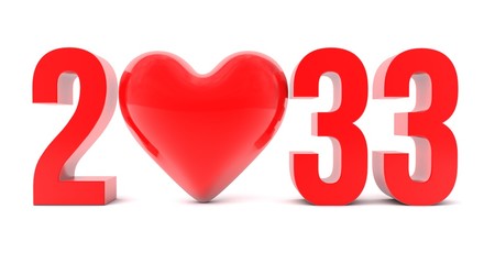 3d illustration of  2033 Text with heart