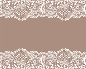 Horizontally seamless beige lace background with lace borders - 272492892