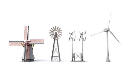 3D illustration of windmill evolution