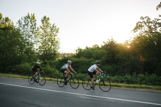 Group road bike ride in nature
