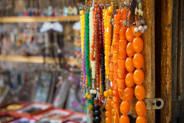Souvenirs shop in Lagich village, Azerbaijan. Beautiful photo of souvenir shops in the Village bazaar