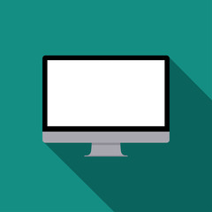realistic black computer display Isolated on blue background. Vector Illustration.