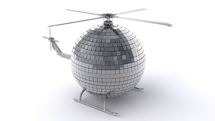 3d illustration of disco ball helicopter