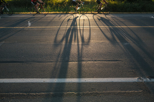 Group road bike ride in nature