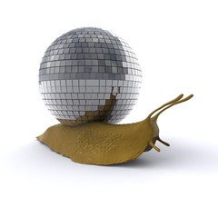 3d illustration of snail with a Disco Ball shell