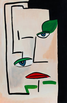 Abstract portrait painting of a face
