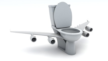 3d illustration of toilet with plane wings