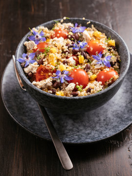 Quinoa, Black bean, Corn Salad with Vegan Feta