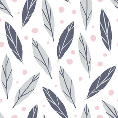 Stylish seamless pattern hand drawn leaves. Floral cute texture. Vector illustration for print, wrapping paper, design.