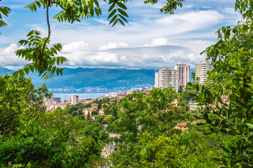 Fototapeta na wymiar Rijeka, Croatia: panoramic view from Trsat castle over the town and marine