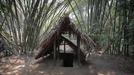 Vietnam, Ho chi minh, military complex Cu Chi Tunnels, March 27, 2019 entrance to the guerrilla tunnels in the jungle