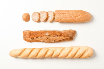 Flat lay composition with bakery products on white background, space for text Flat lay composition with bakery products on white background, space for text