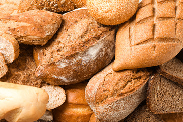 Different bakery products as background, closeup