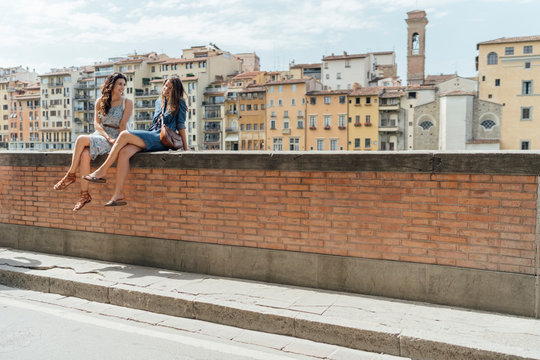 Two Female Best Friends Walking Around and Visitng Florence. Ita