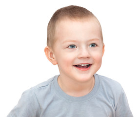 happy little  child smiles isolated on a white background