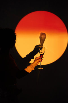 Woman Raising Glass For Sun