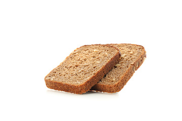 Rye bread pieces isolated on white background. Bakery products