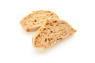 Wheat bread pieces isolated on white background. Bakery products