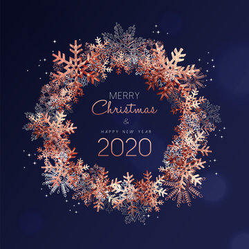 Christmas and New Year 2020 copper snowflake card