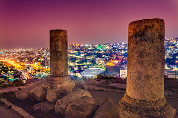 View of the Roman Theater and the city of Amman, Jordan - obrazy, fototapety, plakaty